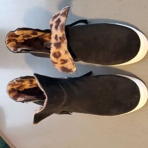 Steve Madden| Black Leather Suede Saidi Animal Print Wedge Boots Size 10 M